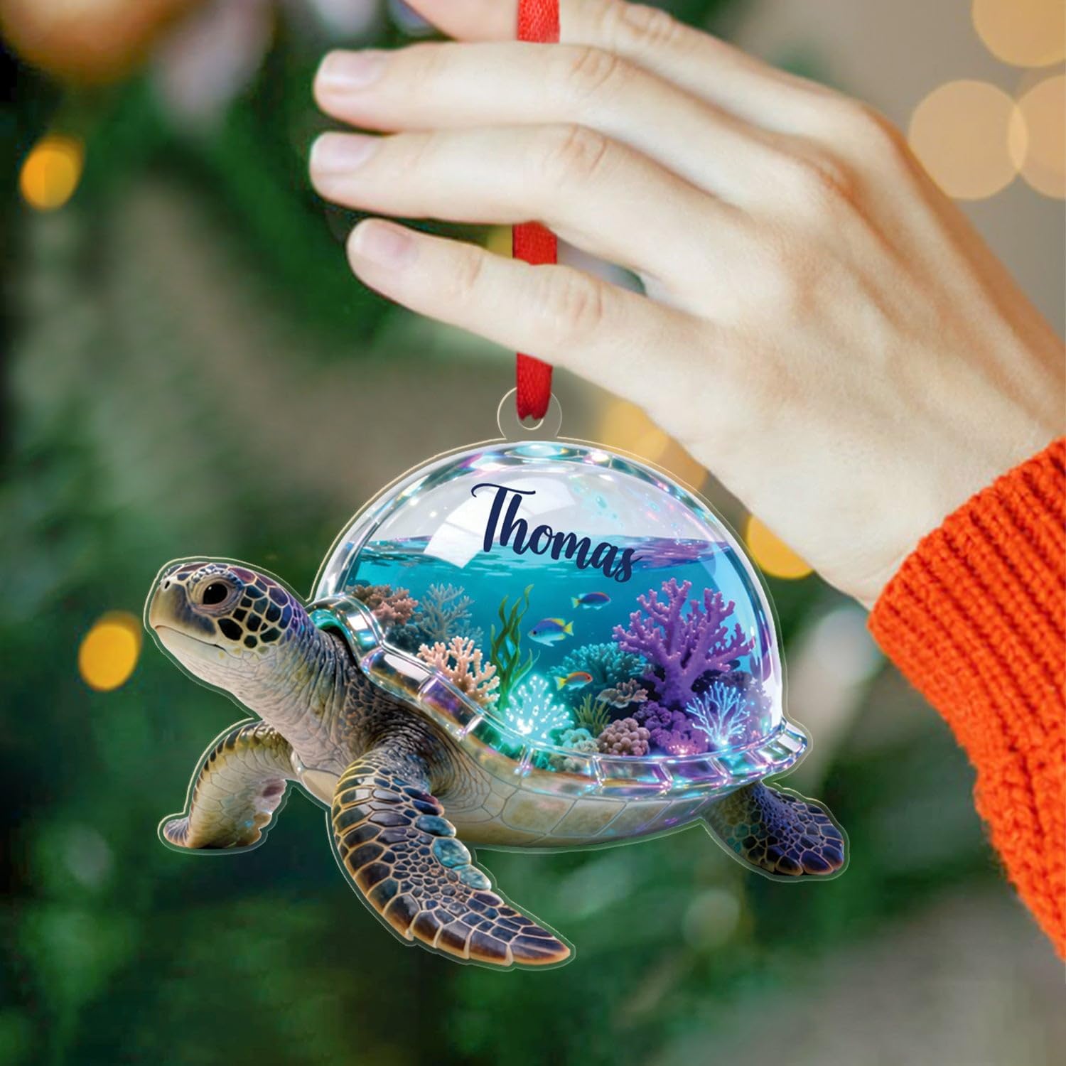Sea Turtle Shaped Acrylic Ornament, Personalized Ocean Animal Ornament 2025, Unique Gift for Ocean Lovers, Sea Turtle Hanging Christmas Tree Decoration, Customized Name Turtle Ornaments Keepsake