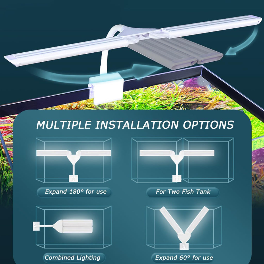 LED Aquarium Light Full Spectrum Clip Fish Tank Light Plants Light 360° Adjustable 2 Light Bar Super-Bright 6W Suitable for 10-30 Gal Fish Tank