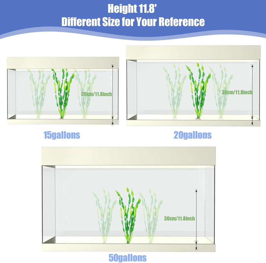 Ameliade 12 PCS Aquarium Artificial Seaweed Decorations 12 Inch Tall Plastic Plants Decor Large Fish Tank Accessories