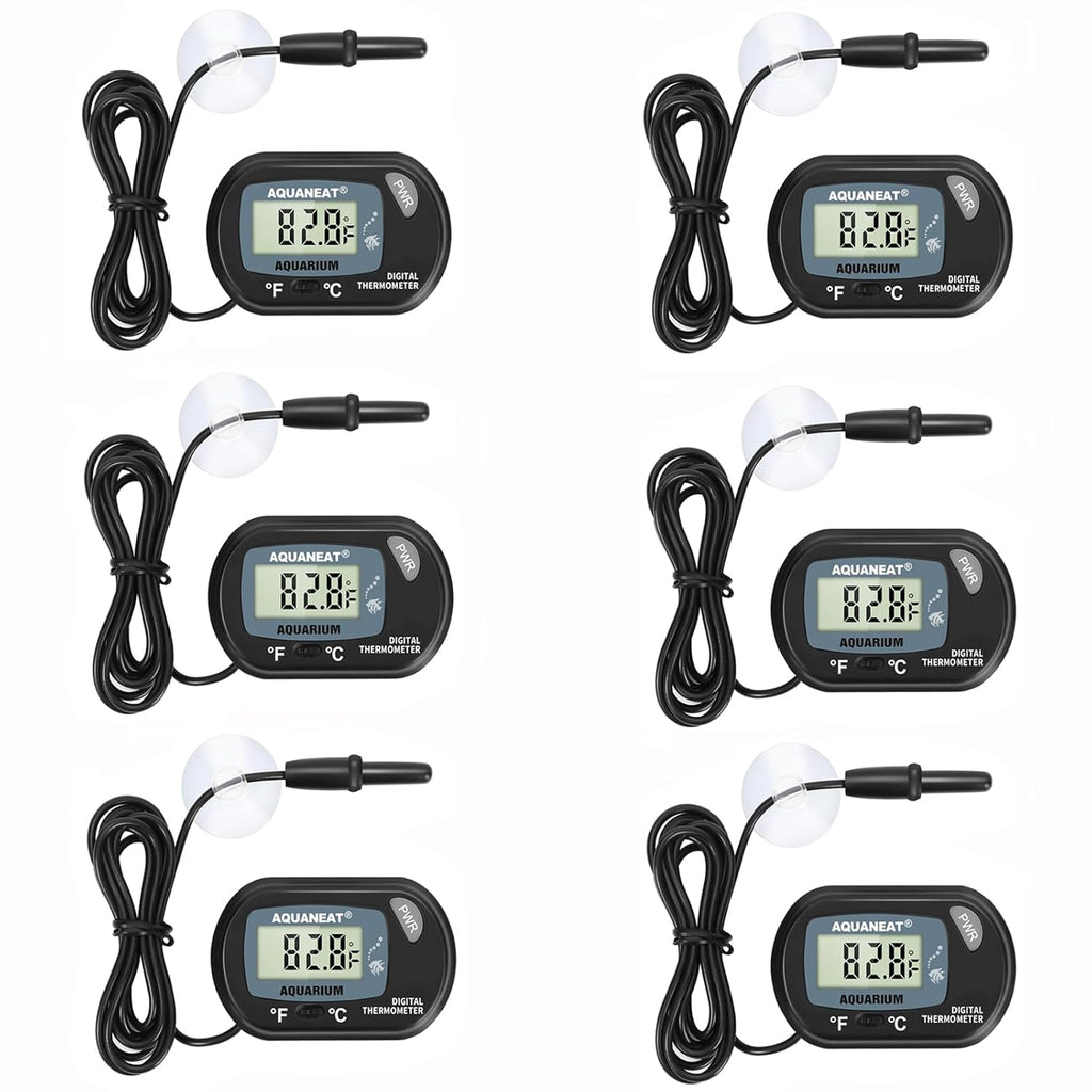 AQUANEAT Aquarium Thermometer, Fish Tank Thermometer, Digital Temperature Test, with Large LCD Display (6 Packs)