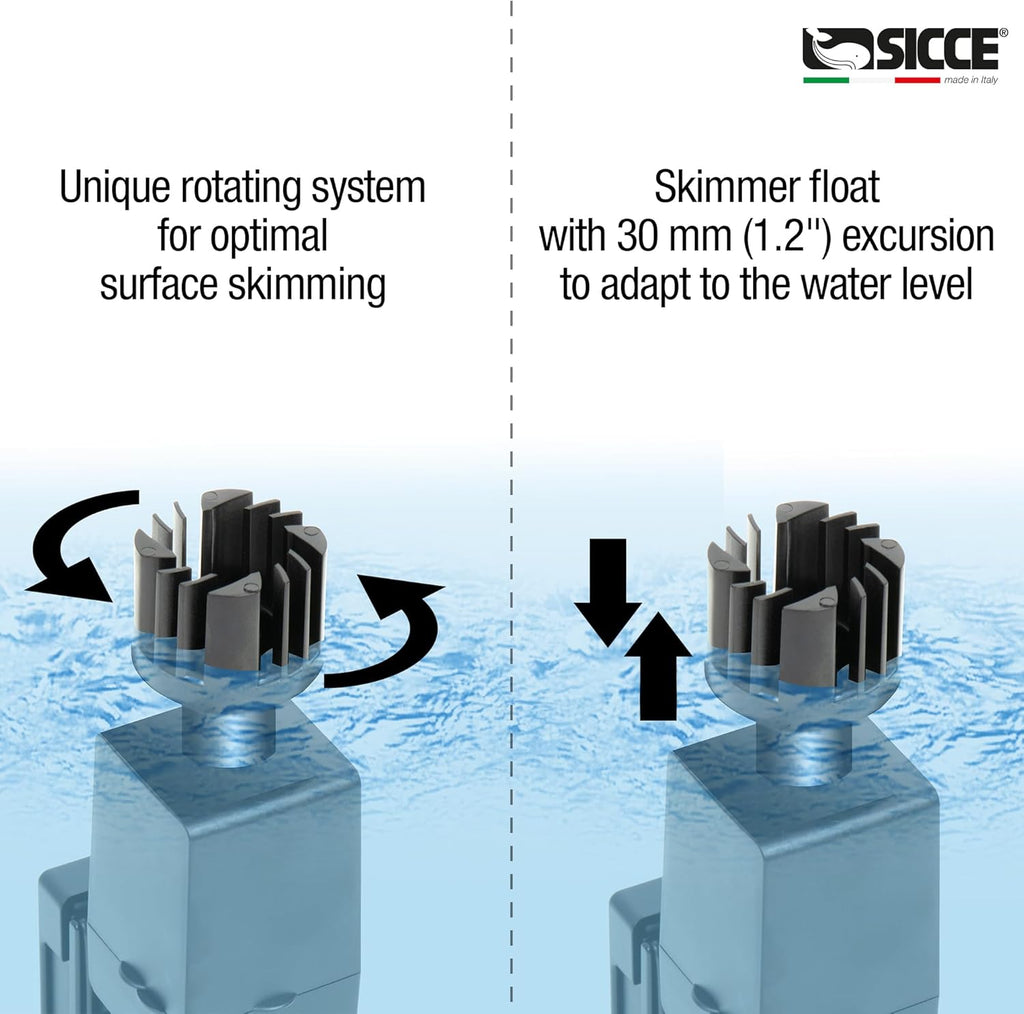 Sicce Shark MINI Aquarium Surface Skimmer 350 Plus up to 90 Gallon Aquariums | 90 GPH Flow Rate Efficient Debris Oil Film Removal Freshwater & Saltwater