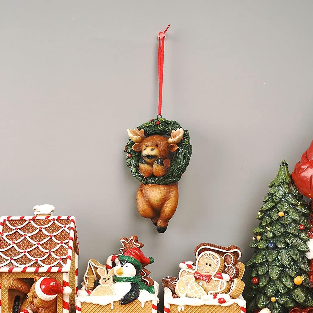 Christmas Small Animal Wreath Swing Ornament Hanging Decor for Xmas Tree Home Office Room Decoration with String (New, Deer)