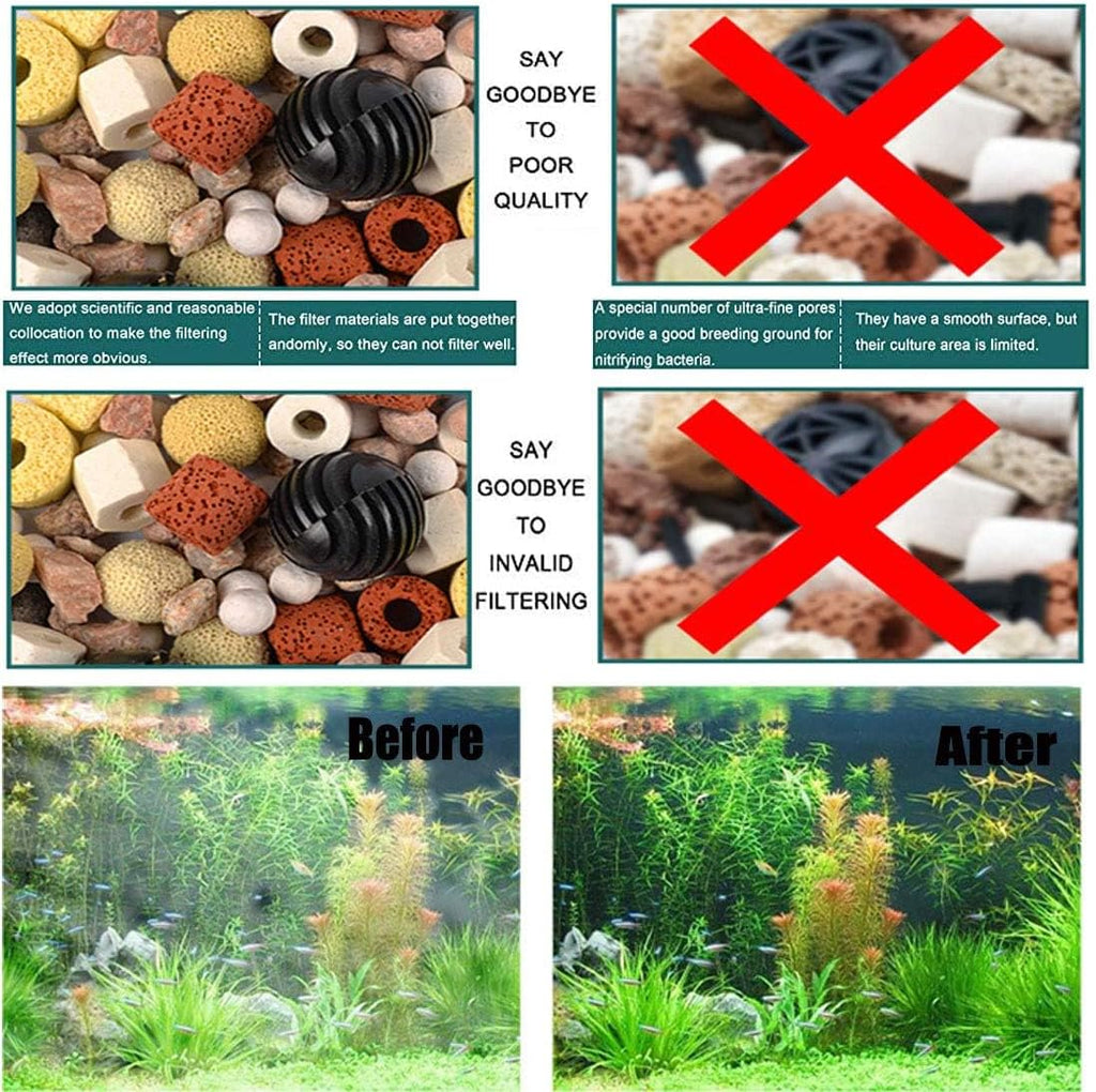 Hamiledyi Aquarium Filter Media 12 in 1 Bio Balls Ceramic Rings Fish Tank Pond Biofilter Filter Media 500 Grams with Mesh Bag