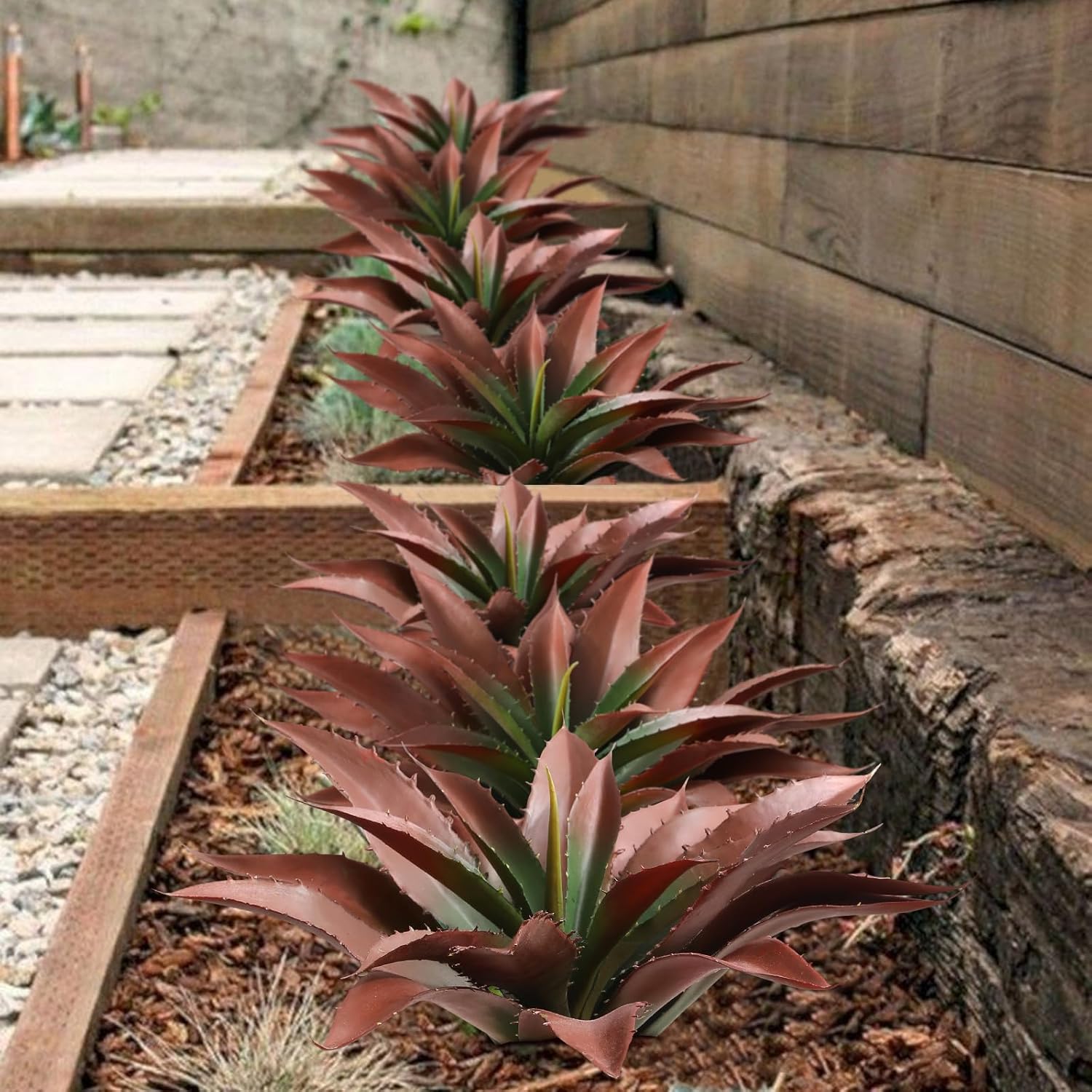 JUSTOYOU Large Artificial Succulents Aloe Plants Real Touch Fake Flowers Unpotted for Home Wedding Festival Arrangement (1, Green-Red)