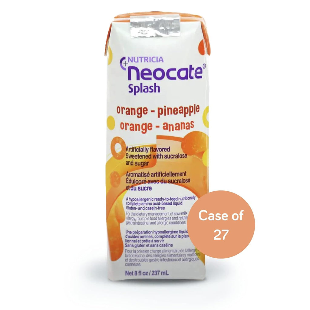 Nutricia Neocate Splash - Ready-to-Feed Hypoallergenic, Amino Acid-Based Toddler and Junior Formula - Orange-Pineapple - 8 fl oz (Case of 27)