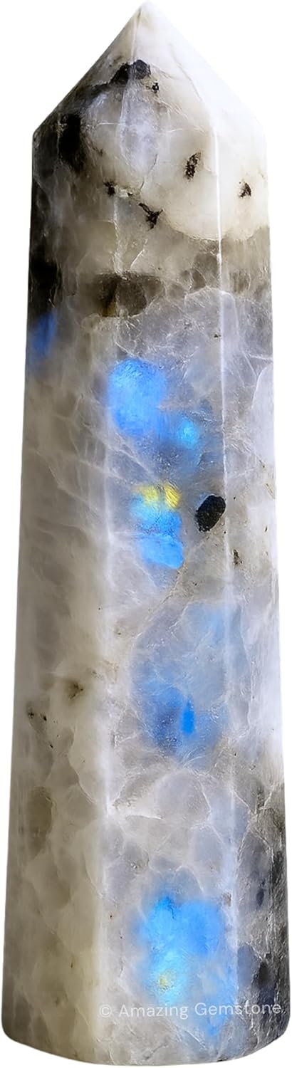 Amazing Gemstone Rainbow Moonstone Crystal Towers ~ Natural Healing Crystal Point Obelisk for Reiki Healing and Crystal Grid (2" to 3" INCH)