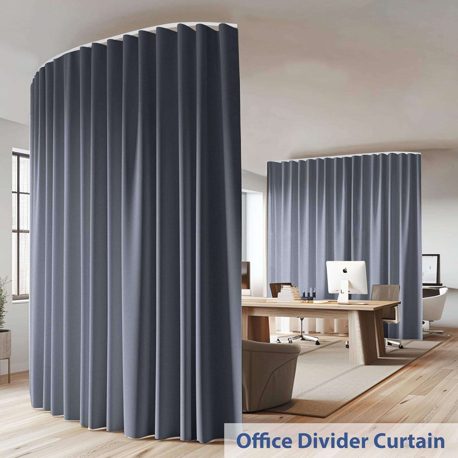Room Divider Ceiling Mounted Curtains Track Sets Extra Wide Blackout Curtain Flexible Tracks for Bedroom Privacy Partition Separator, 1 Panel Grey Drape and White Rail, W15 x H9ft