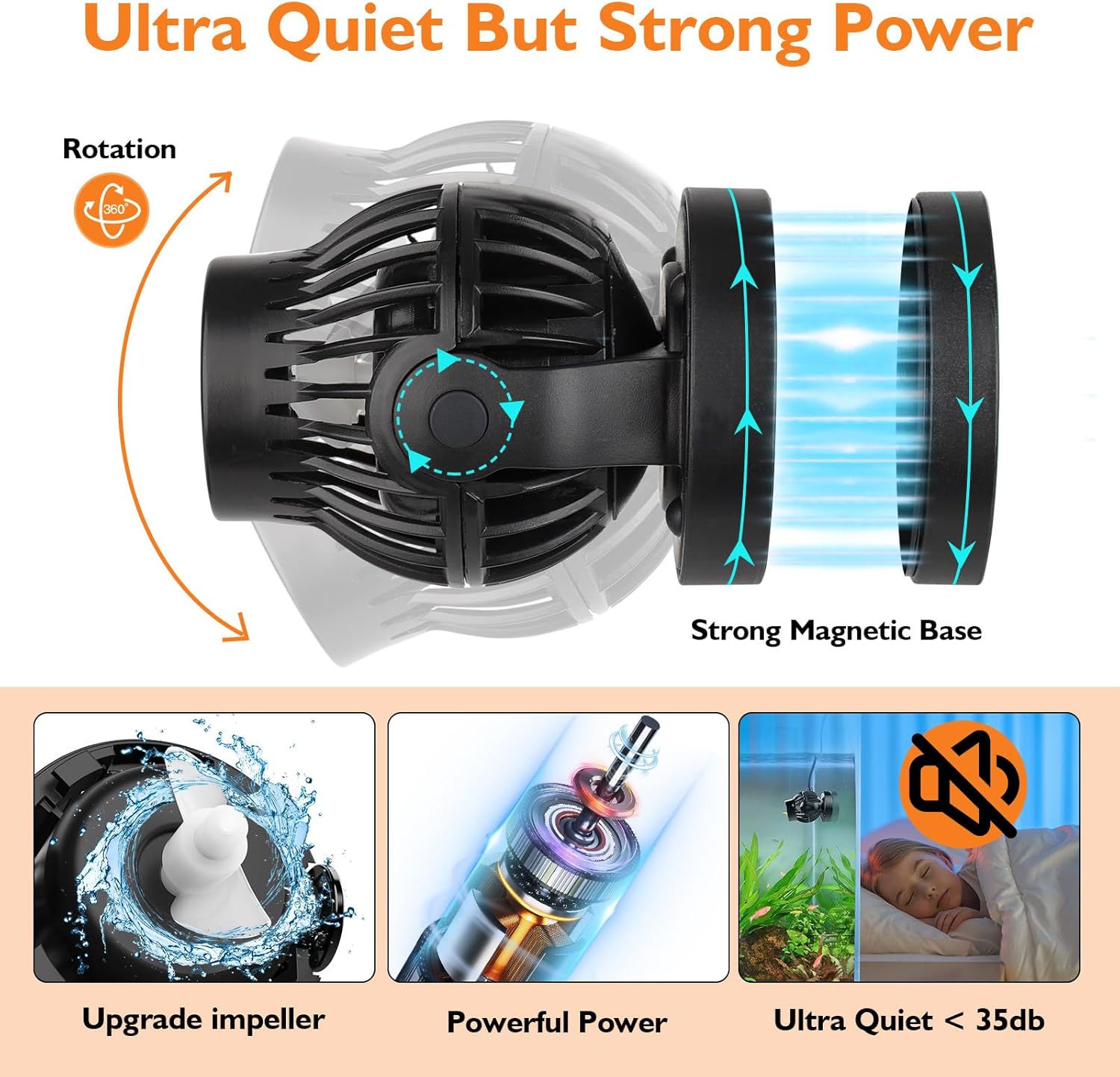 hygger Aquarium Wave Maker with Intelligent Controller, 5 Wave Modes Adjustable Water Flow, Magnetic DC 24V Quiet Aquarium Powerhead for Freshwater Saltwater Coral Reef Tank, 2200GPH