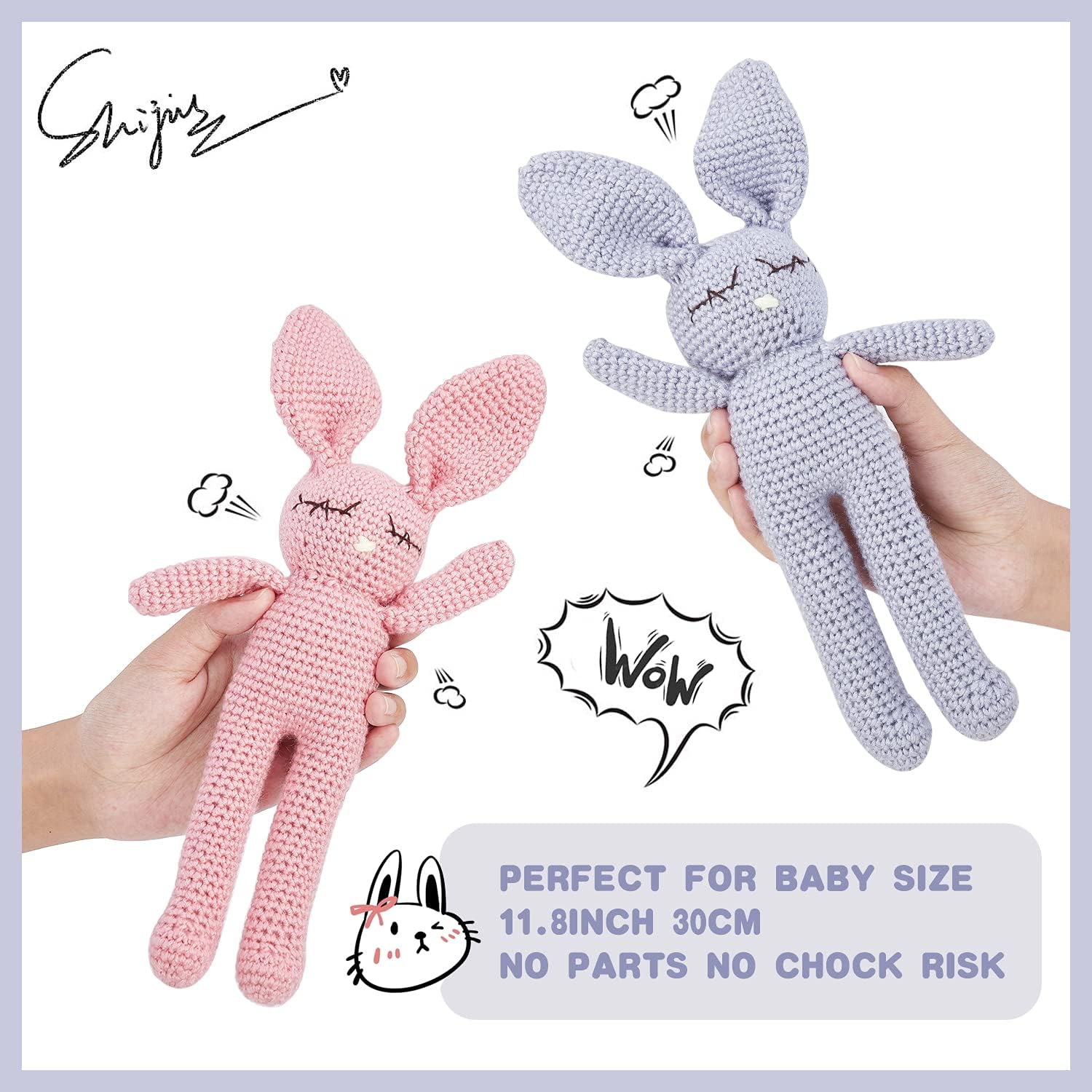 Moni's Choice Stuffed Plush Baby Crochet Bunny Rabbit Easter Gifts Handmade Stuffed Animal Hand-Knit Doll Granddaughter Grandson Lovey Sleep Toy Newborn(Grey)