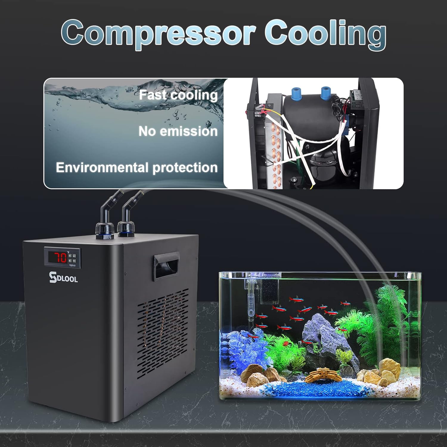Aquarium Chiller 42gal, 1/10 HP Water Chiller 160L Fish Tank Hydroponics Cooling System with Quiet Design Refrigeration Compressor for Water Weeds Axolotl Jellyfish Coral Shrimp