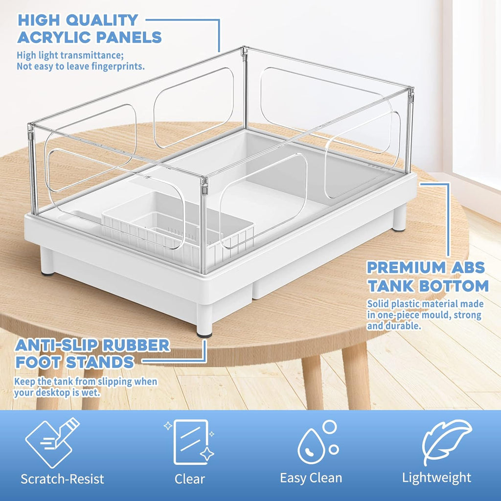 Small Turtle Tank with Filter, Turtle Aquarium, Acrylic Turtle Terrarium with Basking Platform, Bottom Drainage, Multi-Function Areas for Turtles, Crayfish, Small Reptiles (Tank+Filter)