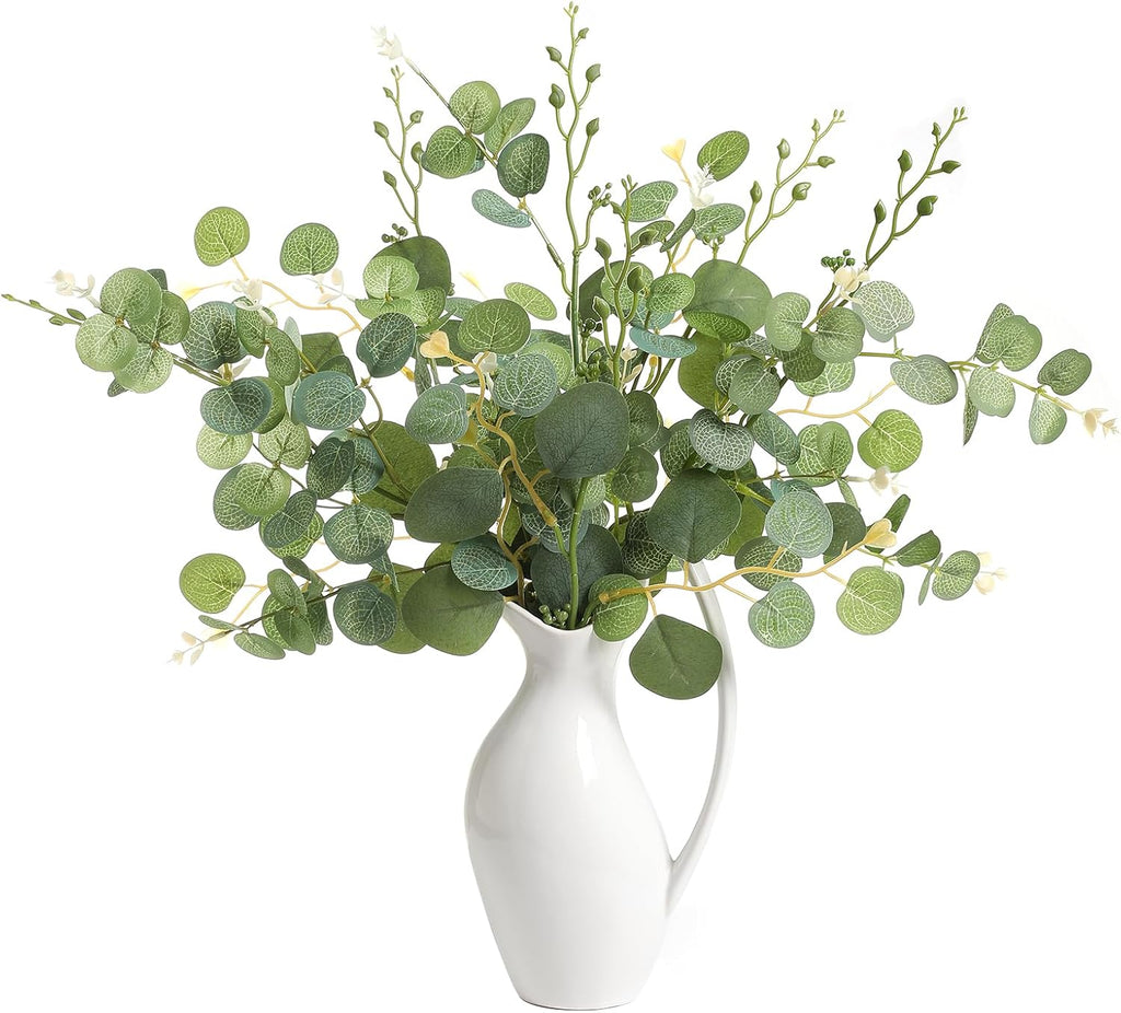 6 Pcs 20" Artificial Eucalyptus Stems, Realistic Faux Silver Dollar Greenery Branches for Vase Decor, Wedding Centerpieces, Farmhouse Home Party Decor, Bendable Stems & No Fade