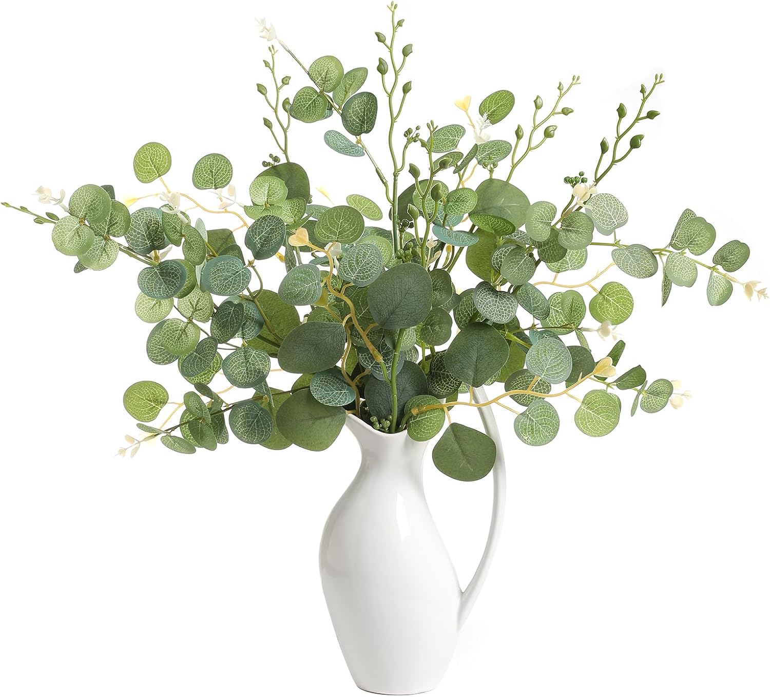 6 Pcs 20" Artificial Eucalyptus Stems, Realistic Faux Silver Dollar Greenery Branches for Vase Decor, Wedding Centerpieces, Farmhouse Home Party Decor, Bendable Stems & No Fade