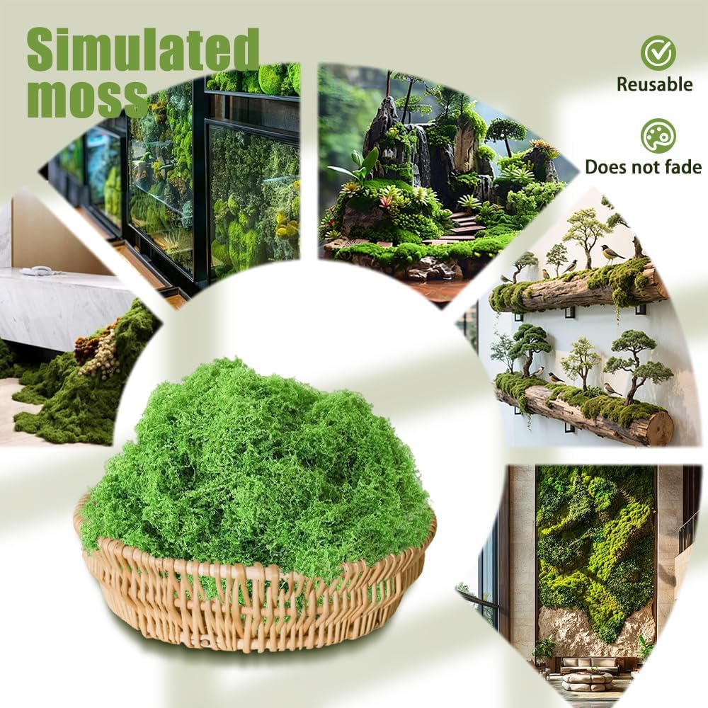 Artificial Faux Moss, 3.52 oz Fake Green Moss for Crafts Preserved, Artificial Moss for DIY Scenery, Fake Moss Decor Decorative Table, Centerpieces Decor, Fairy Garden, Floral Wedding (100g)