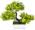 Mini Artificial Bonsai Tree Plants Artificial Plant Welcome Pine Tree with Plastic Cement Pots for Home Office Décor (Yellow)