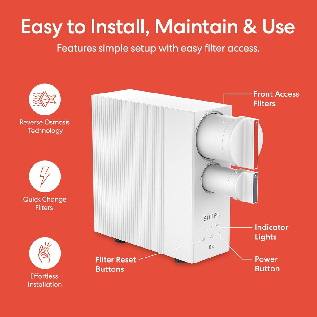Brio SIMPL Reverse Osmosis Tankless Water Filter System for Clean Drinking Water | 4-Stage Undersink 0.0001 Micron RO Filtration | Reduces PFAS, Dirt, Rust, Chlorine, VOCs & Heavy Metals | 800 GPD
