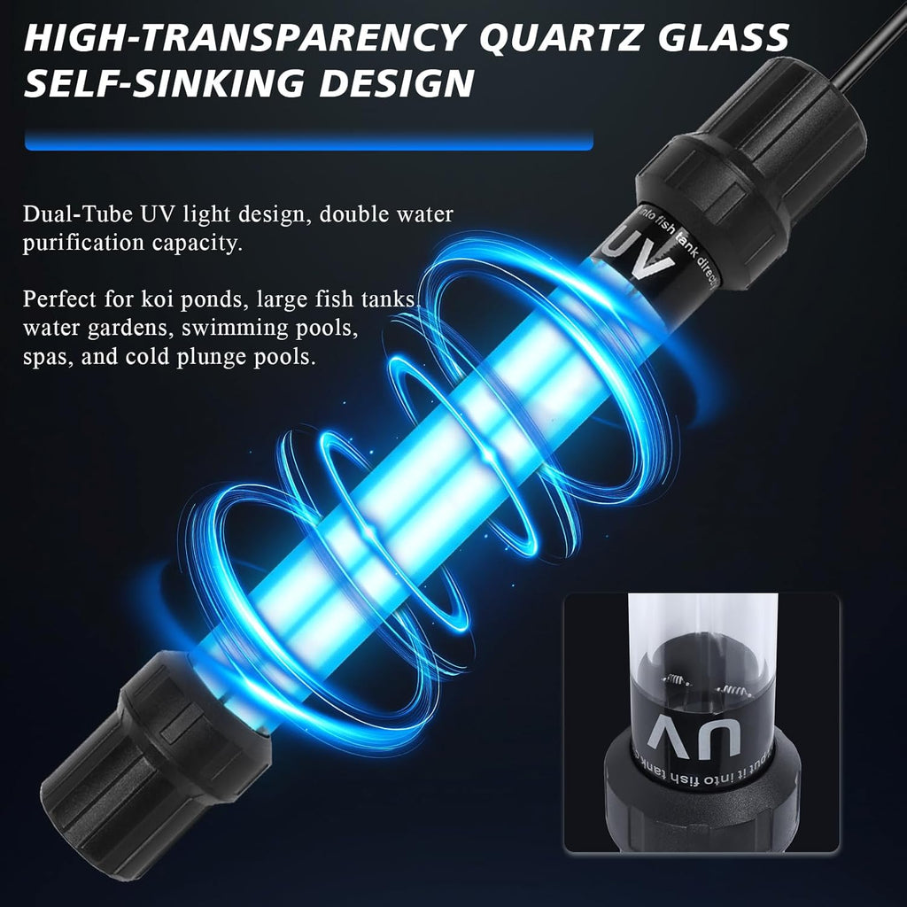 32W UV Submersible Aquarium Light for 100-2000 Gallon，Aquarium UV Light Water Clarifier for Pond, Pool, Hot Tub & Cold Plunge with Fish Tank Control