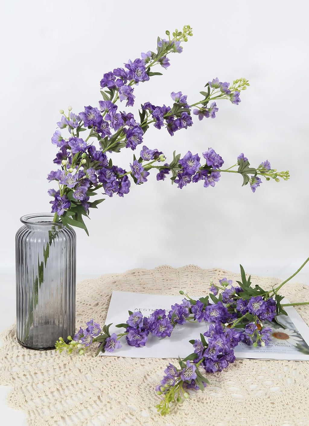 IPOPU Purple Artificial Flowers Faux Delphinium 5PCS Silk Flowers with Stems 28.3" Realistic Larkspur Fake Flowers for Wedding Centerpieces Home Tables Party Decor (Purple)