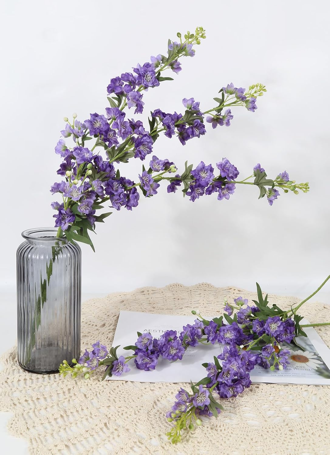 IPOPU Purple Artificial Flowers Faux Delphinium 5PCS Silk Flowers with Stems 28.3" Realistic Larkspur Fake Flowers for Wedding Centerpieces Home Tables Party Decor (Purple)