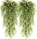 WEISPARK Artificial Hanging Flowers, 4pcs Fake Eucalyptus Vine Faux Flower Greenery Garland Plastic Plants for Indoor Outdoor Wall Garden Wedding Home Party Decor (Yellow)