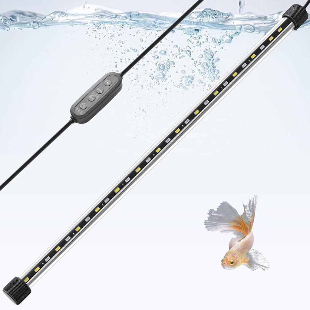Dirvin 15inches 24/7 Mode Submersible Aquarium LED Light, 27 LED Beads 3 Colors Fish Tank Light with Timer Brightness Adjustable, Sunrise-Daylight-Moonlight Simulation for 15"-24" Fish Tank, 8W
