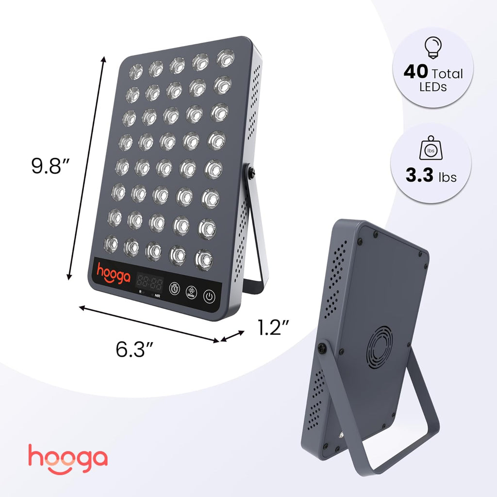 Hooga Red and Near Infrared LED Panel, 660nm & 850nm Light, Built-in Stand and Timer, 40 LED Model – HG200