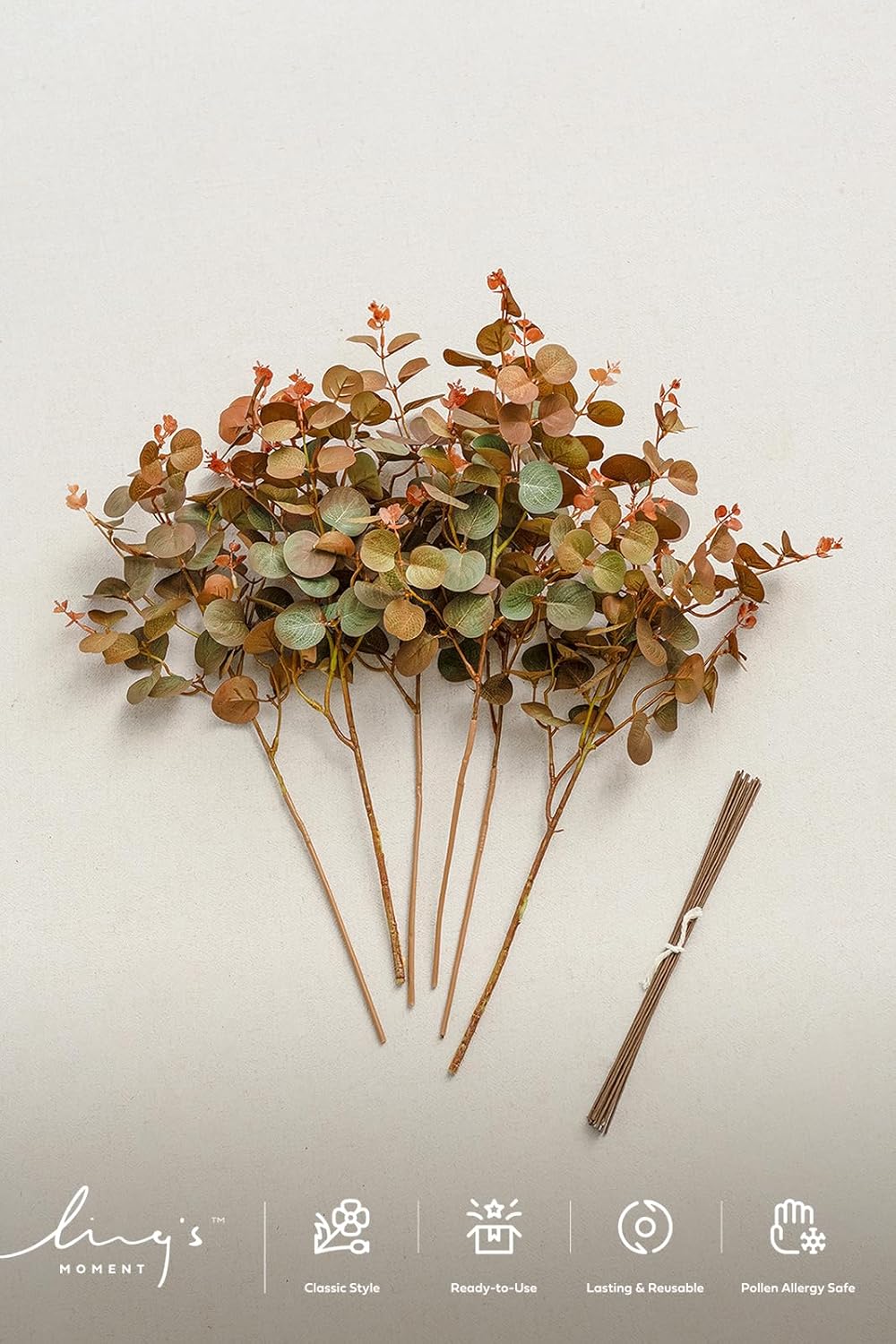 Ling's moment Artificial Plants Amber Eucalyptus Leaves Branches,6Pcs 17.5" Tall Fake Greenery Filler w/Stems, Realistic Texture Money Plant Leaves Decor for Wedding Bouquets/Table Centerpieces, Room