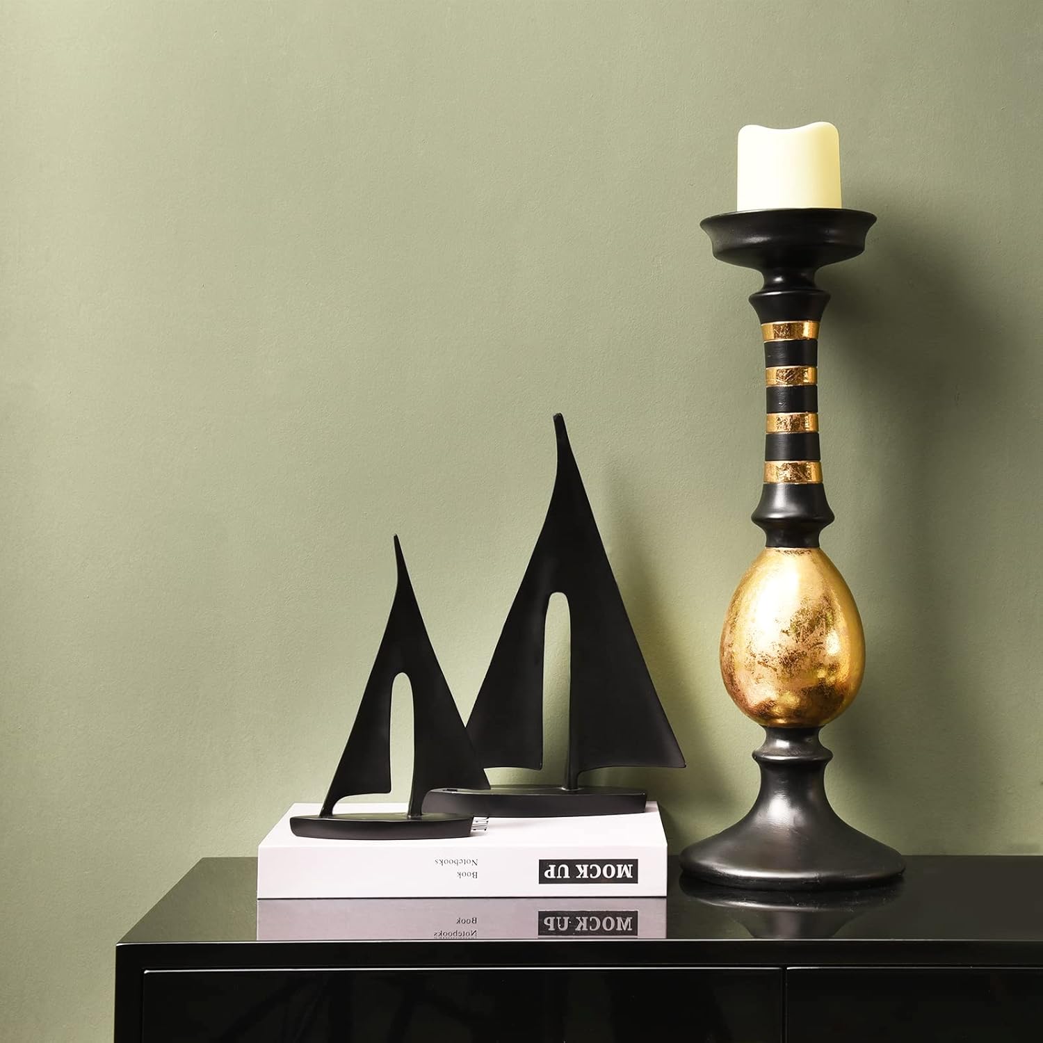 Modern Sculptures Home Decor, Sailboat Decor Ornament, Boat Decorations Statue Decor, Art Sculptures and Statues, Sailboat Gifts Home Office Bathroom Shelf Decor (Black-2 Pack)