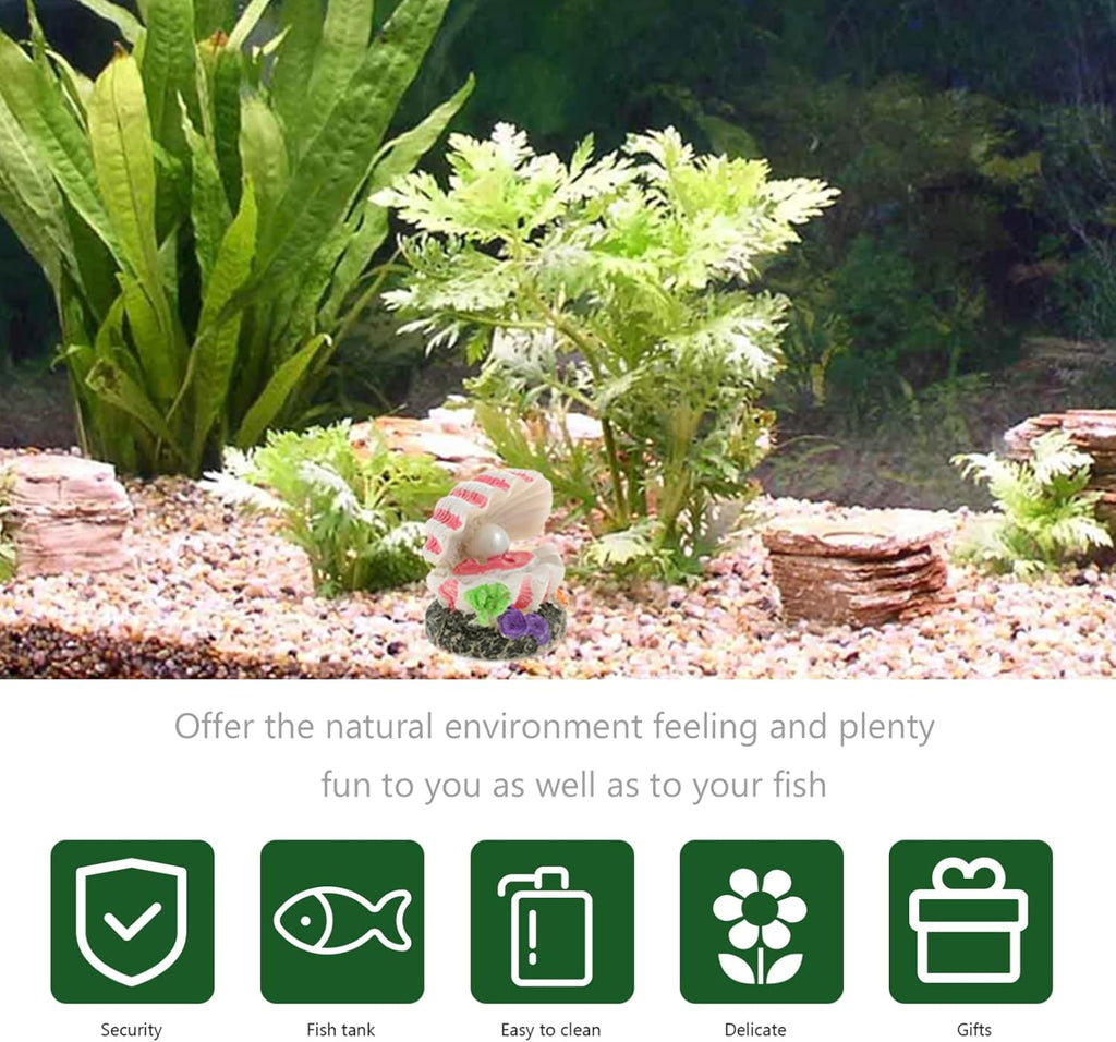 POPETPOP Aquarium Bubbler Decorations : Resin Sea Shell Pearl Fish Tank Ornaments with Air Stone for Fish Tank Landscape