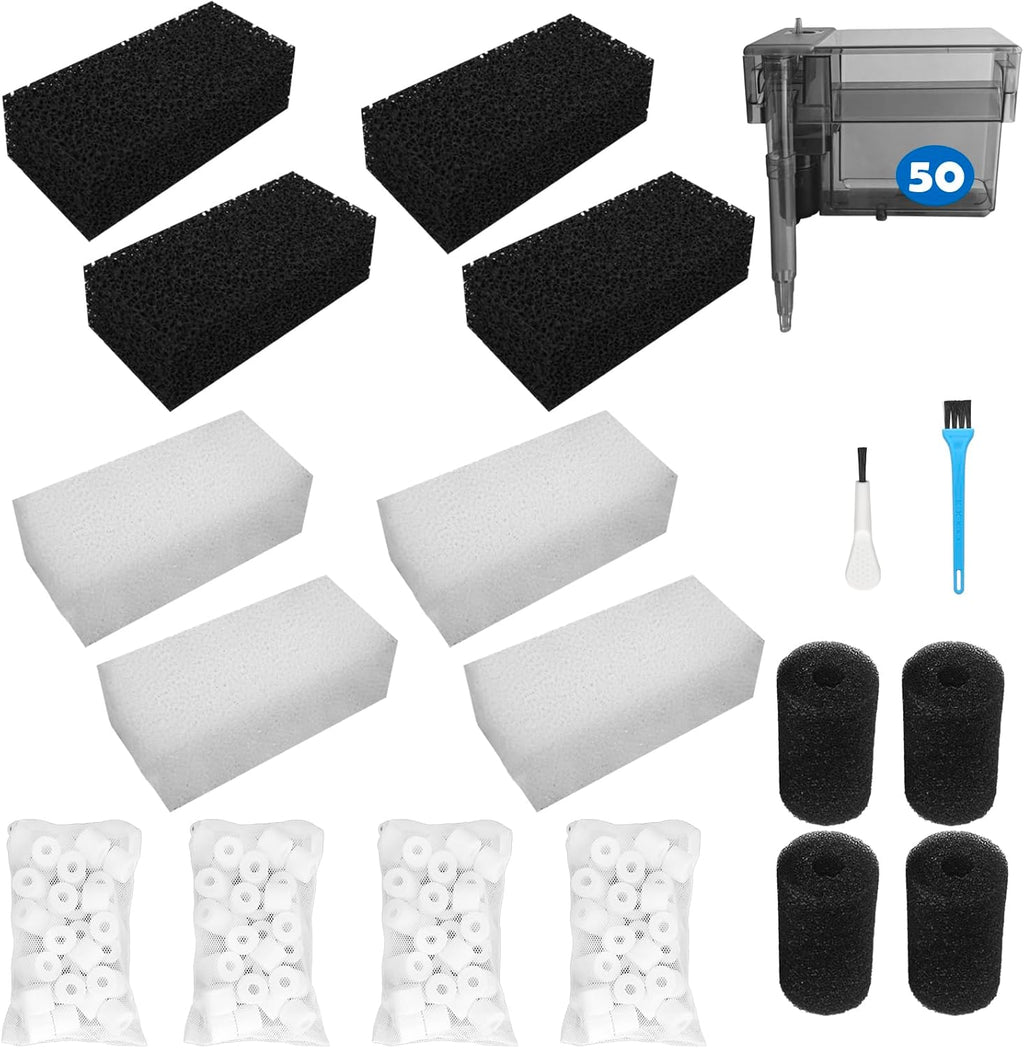 Aquarium Filter Media Replacement for AquaClear 50 Power Filter, Three-Stage Filtration Tank Filter Maintenance Kit, Fish Tank Filter for 20- to 50-Gallon Aquariums