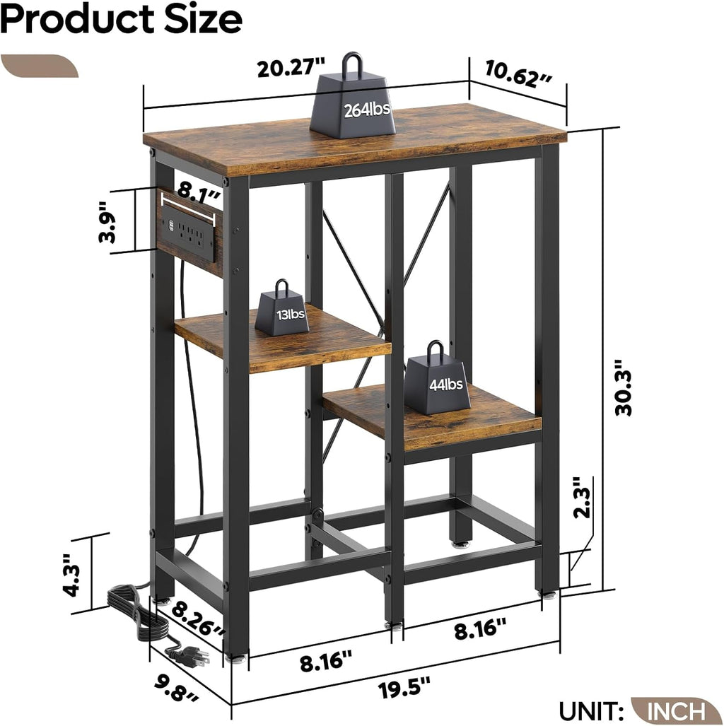 Bestier 10 Gallon Fish Tank Stand with Power Outlet, 20.3x10.6 Metal Aquarium Stand with Filter Storage, 6-Leg Reptile Tank Stand with 3-Tier Adjustable Storage Shelves, 264LBS Capacity，Rustic Brown