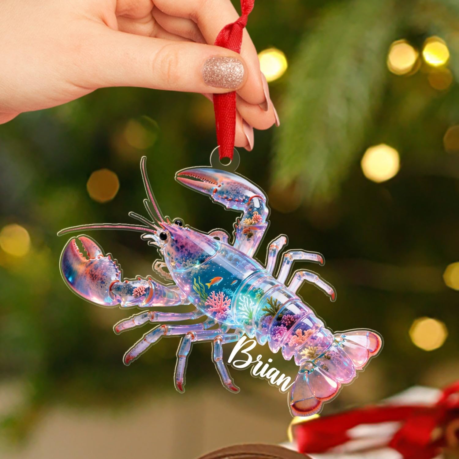 Personalized Lobster Christmas Shaped Ornament with Name, Sea Animal Christmas Ornament 2025, Sea Creatures Xmas Keepsake Gifts for Baby Lobsters Lover, Customized Lobster Acrylic Ornaments