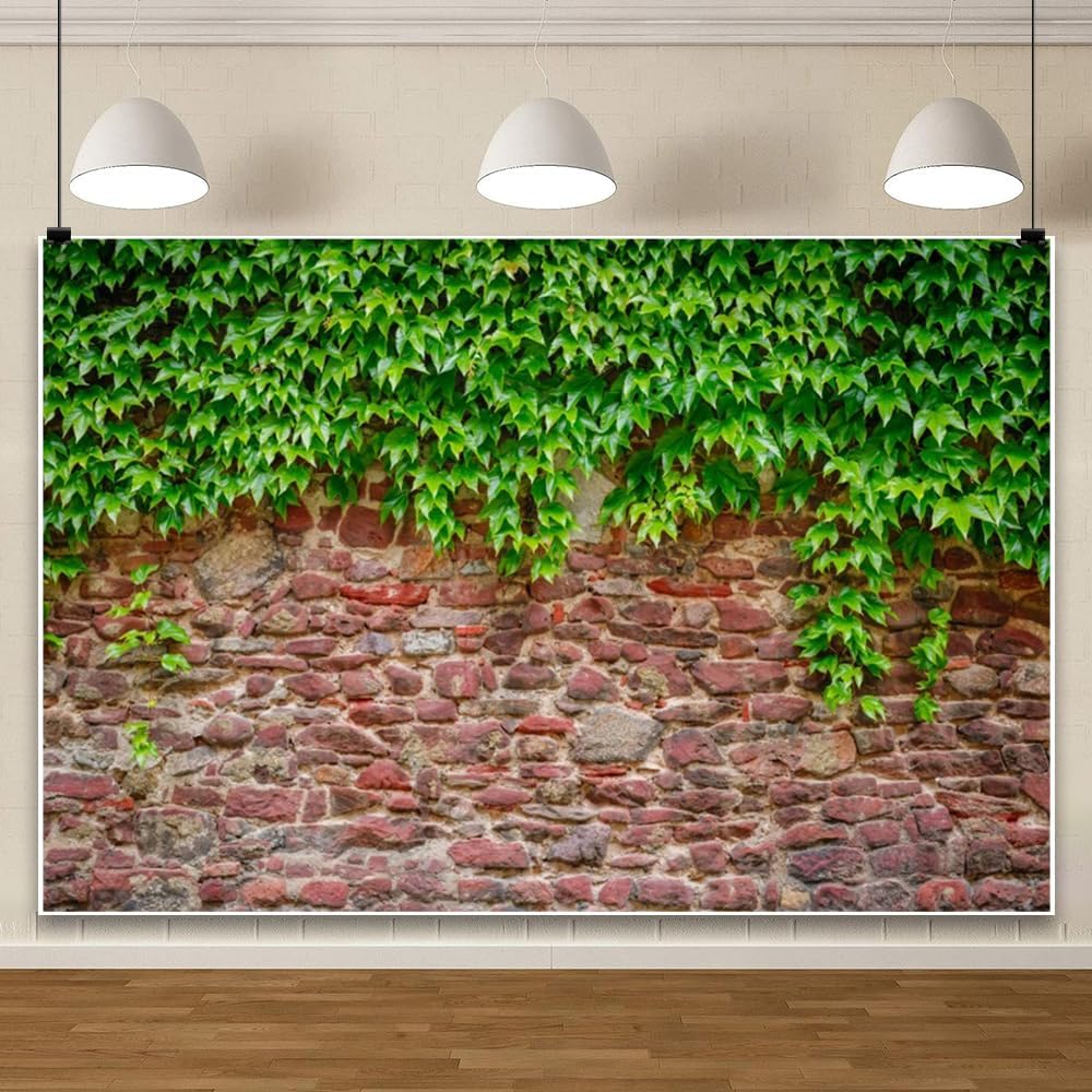ChloropLastid 5x3ft Rustic Rock Brick Wall Backdrop Retro Stone Wall with Green Leaves Vine Photography Background Wedding Birthday Party Decor Banner Adult Kids Portrait Photoshoot Studio Props