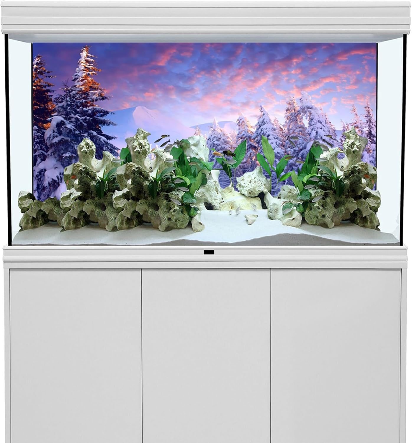 YongFoto Fish Tank Background - 60x24 inch Winter Snow Scene Aquarium Backdrop for Reptile Terrarium & Bearded Dragon Habitat