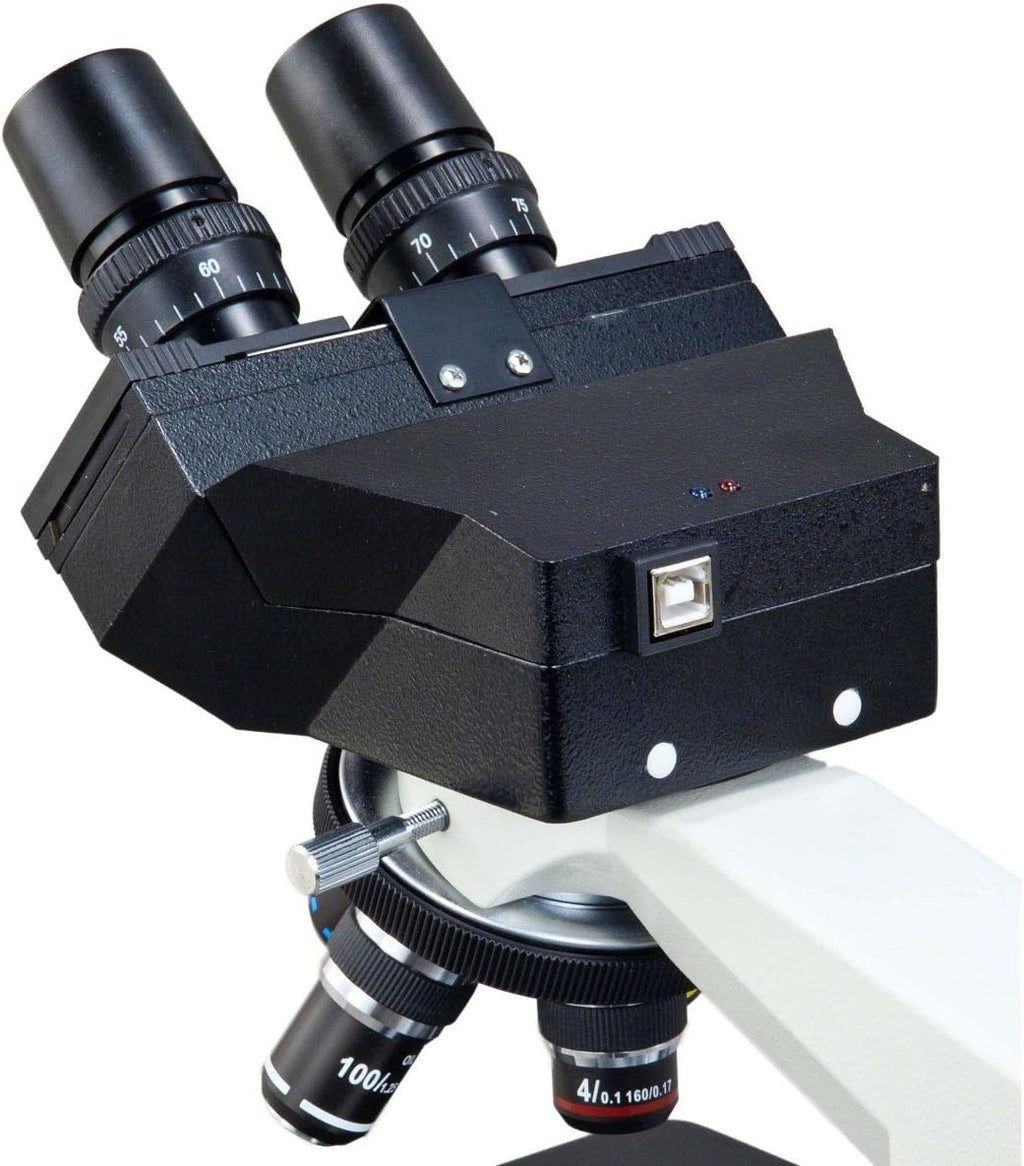 OMAX 3MP Digital Integrated Microscope with LED Illumination - 40X-2000X Magnification - Binocular Compound Microscope with Coaxial Coarse & Fine Focus
