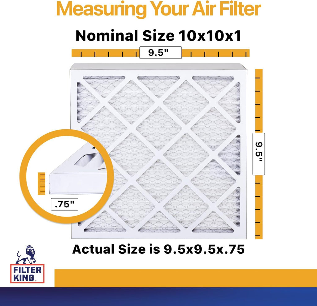 Filter King 10x10x1 Air Filter | 6-PACK | MERV 13 HVAC Pleated A/C Furnace Filters | MADE IN USA | Actual Size: 9.5 x 9.5 x .75"