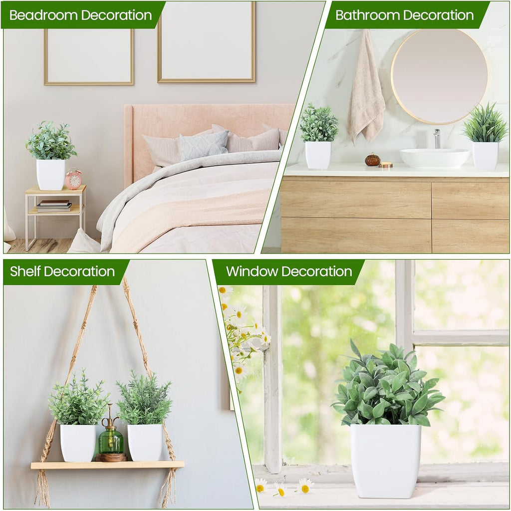 Unittype 12 Pcs Fake Plants Small Artificial Faux Plants for Shelf Mini Plastic Potted Greenery for Home Office Desk Bathroom Bedroom Indoor Decor (Gray)