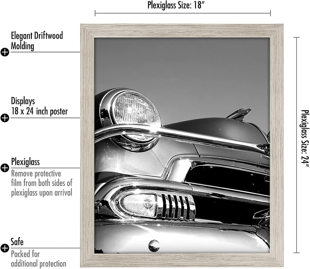 Americanflat 18x24 Poster Frame with Polished Plexiglass - Wide Picture Frames Made of Engineered Wood for Vertical or Horizontal Wall Display - Epic Collection - Driftwood