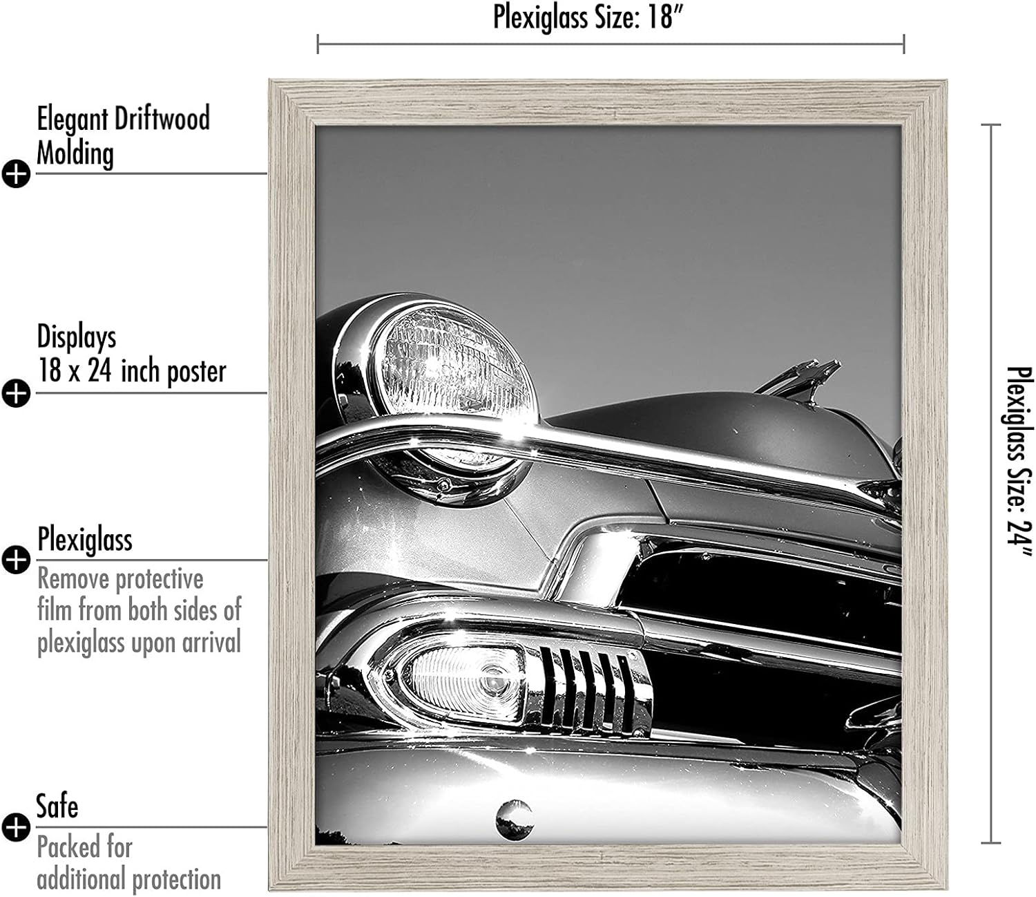 Americanflat 18x24 Poster Frame with Polished Plexiglass - Wide Picture Frames Made of Engineered Wood for Vertical or Horizontal Wall Display - Epic Collection - Driftwood