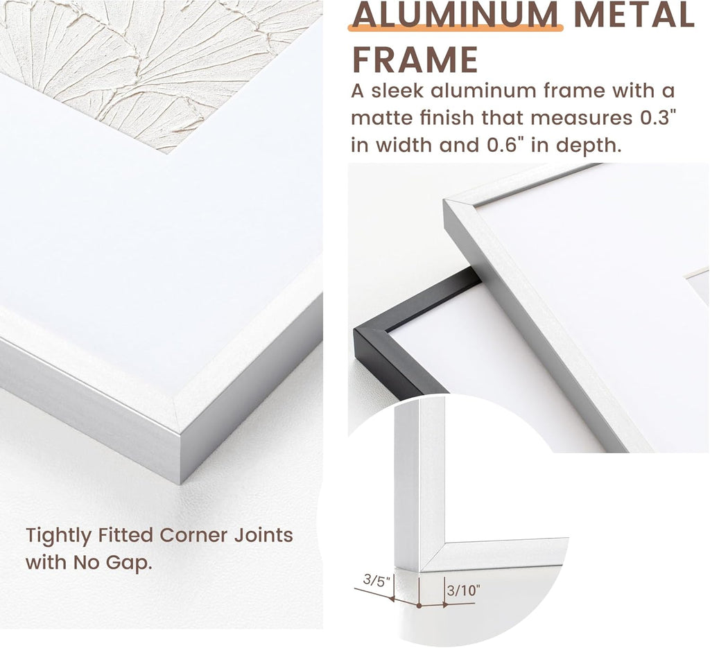 Fun Memories 5x7 Metal Picture Frame - 5 x 7 Aluminum Photo Frames with 4x6 Removable Mat- Ideal for Wall or Tabletop Display - Wall Hook Hanging Hardware Included (Silver, 1 Pack)