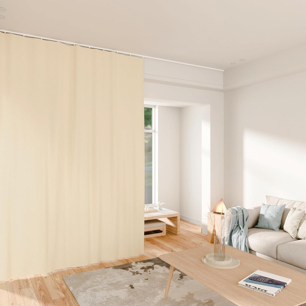 Room Divider Curtains Total Blackout Privacy Curtain Panel Room Thermal Insulated Noise Reduction Curtains for Bedroom Window Living Room Ceiling Track Curtain W 10 ft × H 9 ft Beige