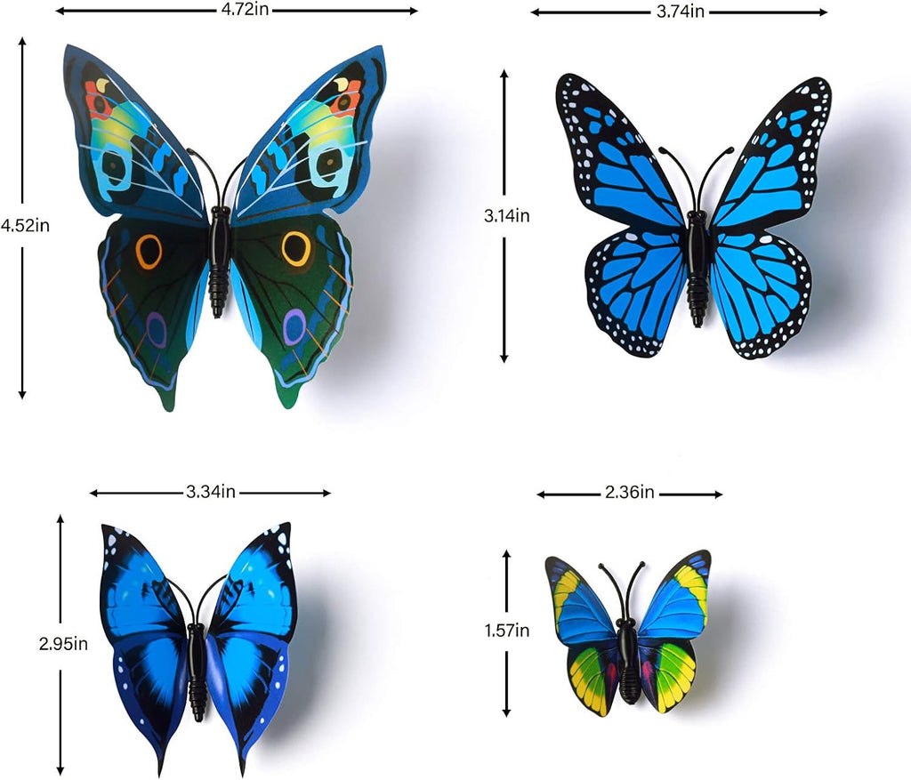 LiveGallery 72 PCS Removable 3D DIY Beautiful Butterfly Wall Decals Blue Butterflies Art Decor Wall Stickers Murals for Kids Baby Boy Girls Bedroom Classroom Offices