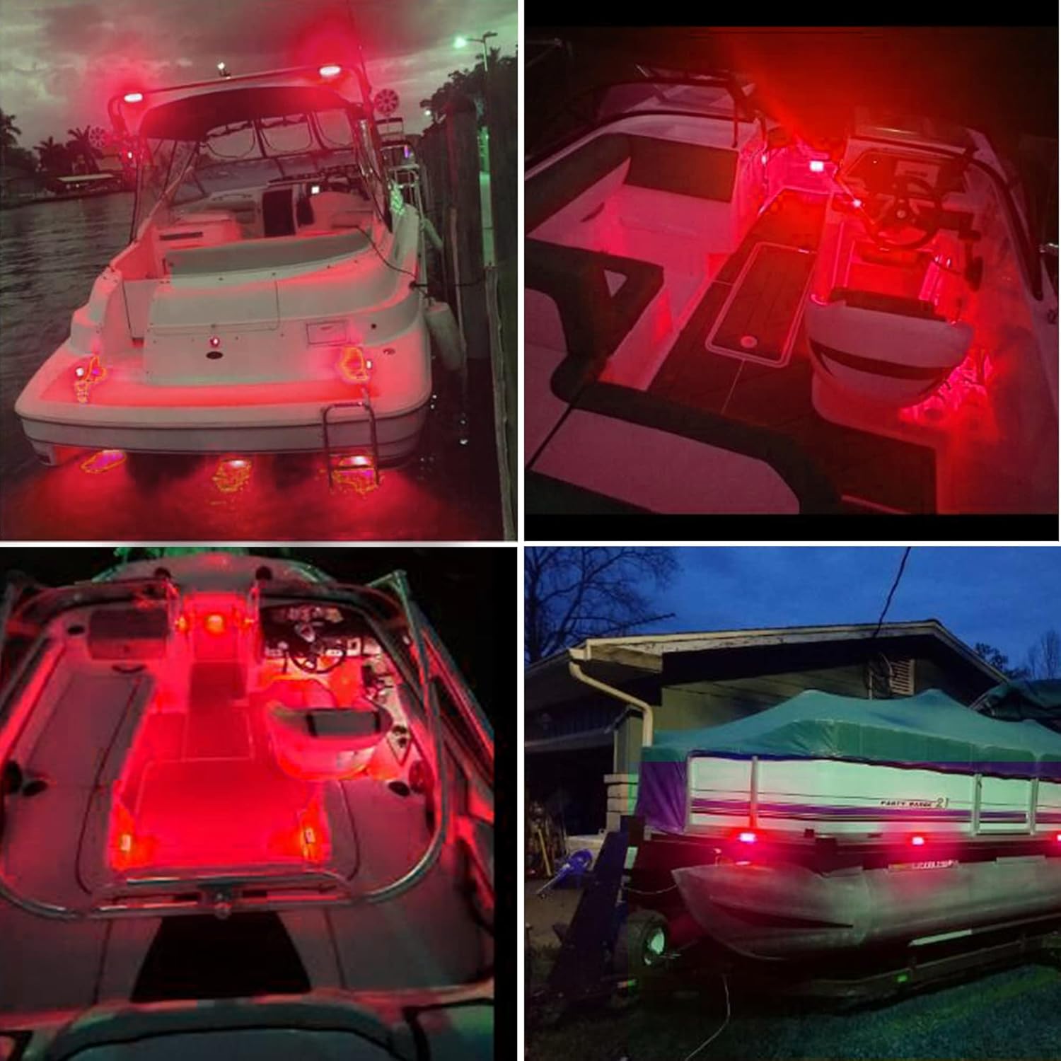 2Pcs Red Marine Boat LED Lights,27 LEDs Waterproof IP68 Stainless Steel Boat Deck Dock Pontoon Transom Yacht Trailer Stern Navigation Interior Lights,1200LM