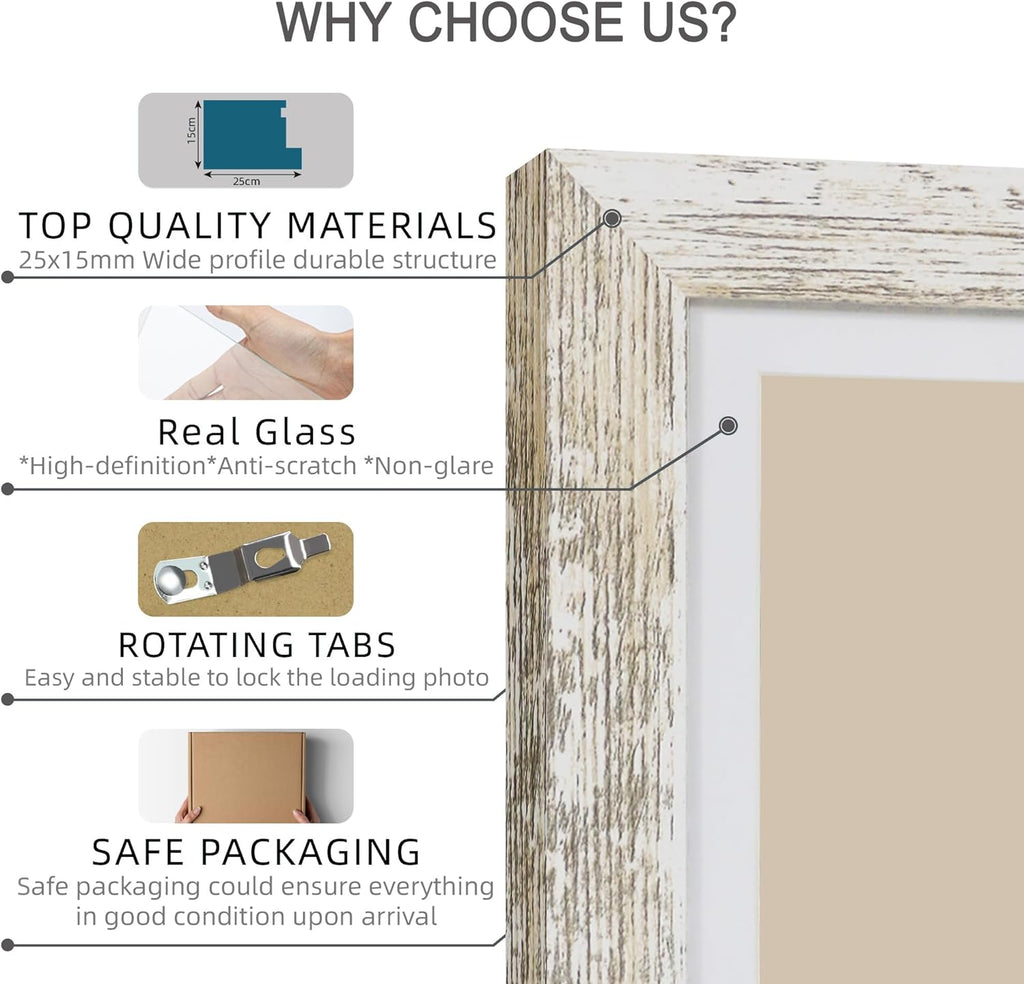 5x7 Picture Frame Set of 4, Made of Real Glass and Multicolour Wooden Frame, 5 by 7 Photo for Wall or Tabletop - Display Picture 4x6 with Mat or 5x7 Without Mat