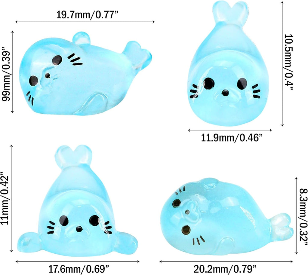 100pcs Glow-in-The-Dark Mini Resin Ocean Animal Decorations – Luminous Seal Figurines for Fairy Garden, Aquarium, Potted Plants, Desk Display & DIY Crafts – Not a Toy