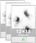 FrameWorks 12x18 Brushed Aluminum Poster Frames – Modern Brushed Metal Design w/Shatterproof Plexiglass, Perfect for Posters, Artwork, Paintings, Wall Displays – Home or Office Decor, Silver - 3 Pack