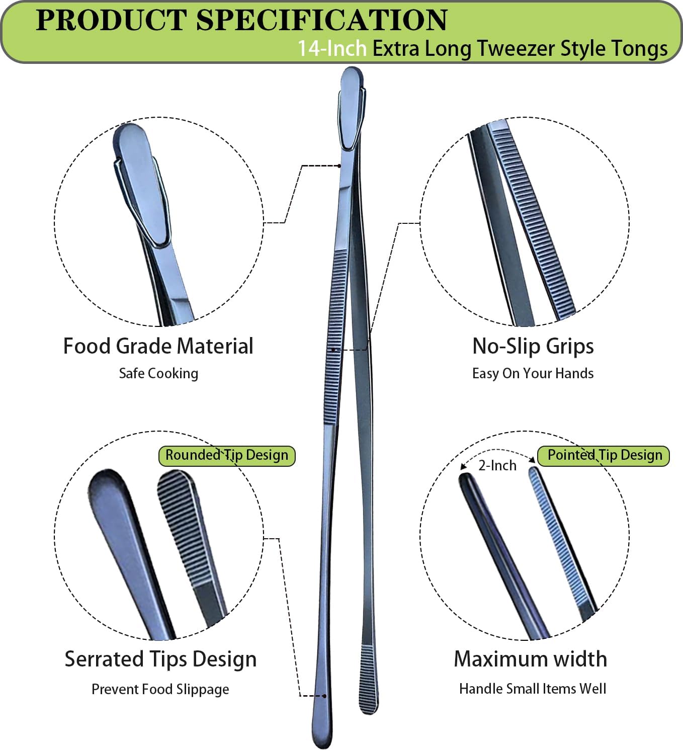 JETKONG 2 Pcs 14-Inch Cooking Tweezer Tongs Extra- Long Stainless Steel Kitchen Tweezers Plating Tongs (Navy Blue)