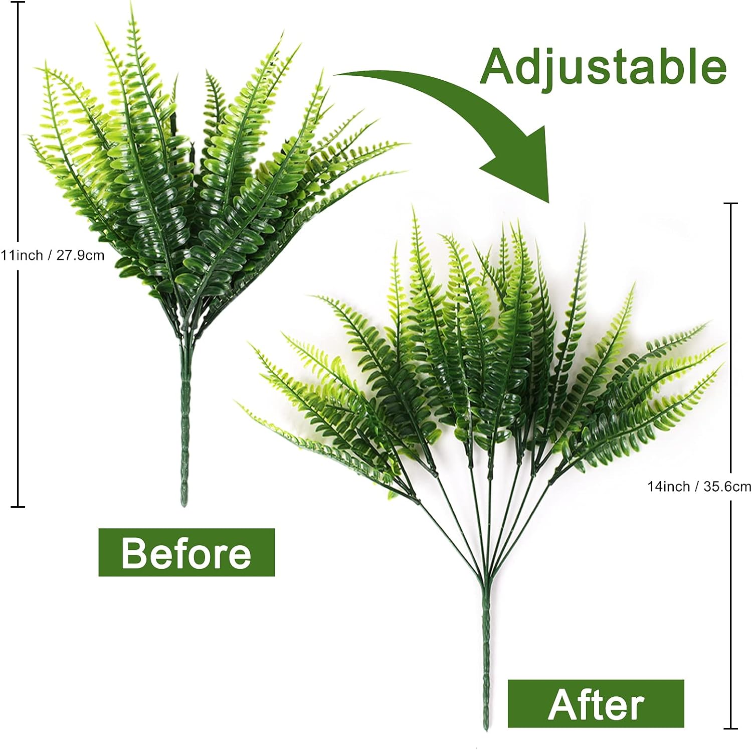 8 Pcs Fake Fern Outdoors - Ferns Artificial Plants for Outdoor Ferns Lifelike Boston Faux Fern Stems Indoor UV Resistant Outdoor Plants Artificial for Porch Greenery Decor