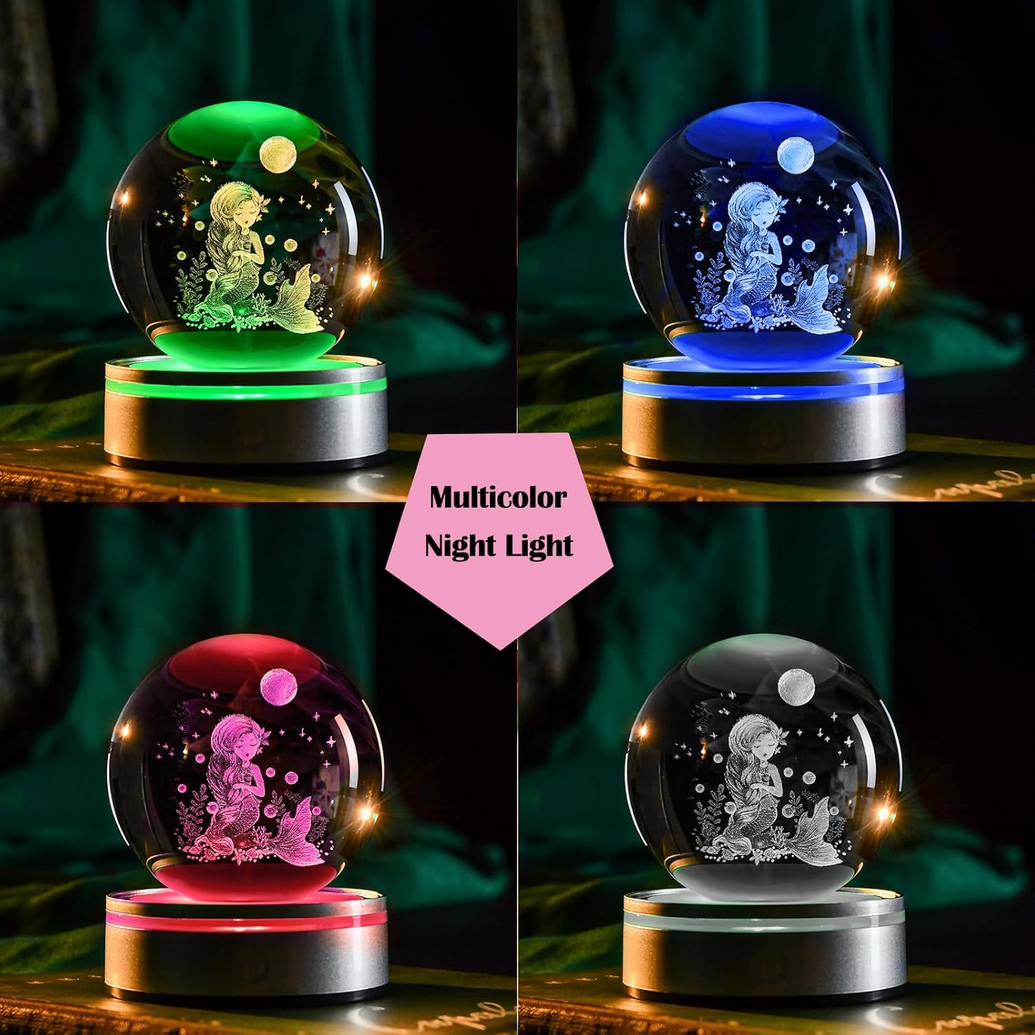 IFOLAINA Mermaid Crystal Ball Gifts for Girls Her Mermaid Lovers Birthday Christmas Decorative Globes 3D Crystal Tale Sphere Decor