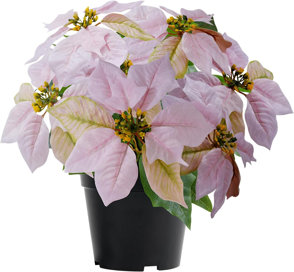 Artificial Pink Poinsettia Plant - 14Inch Faux Christmas Flowers for Indoor Outdoor Xmas Porch Garden Decorations